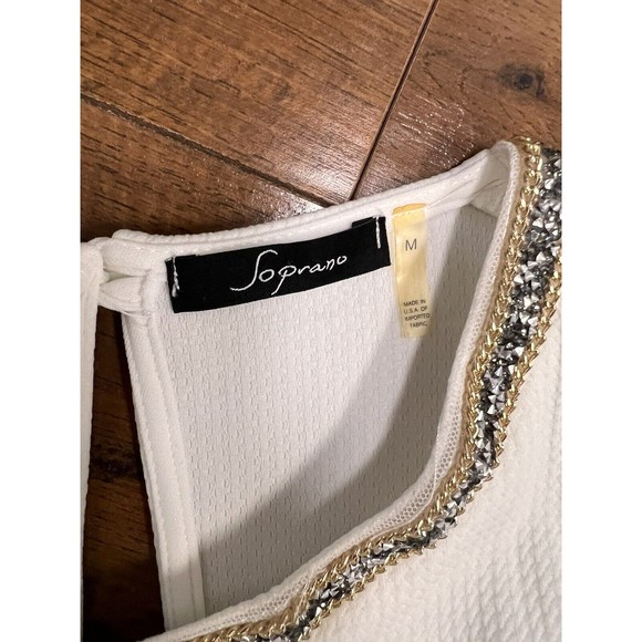 Women's Soprano Cream and accented collar tank Size M Medium - Picture 2 of 3